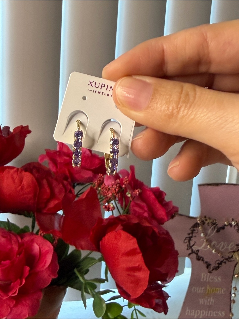 Ping Gold-Tone Purple Crystal Hoop Earrings